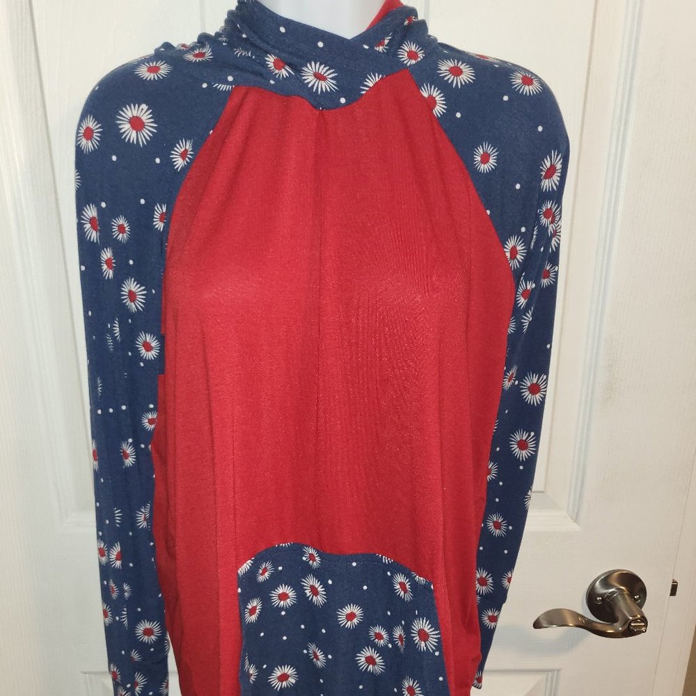 Lularoe Red & Blue Amber Hoodie Sz M NWT